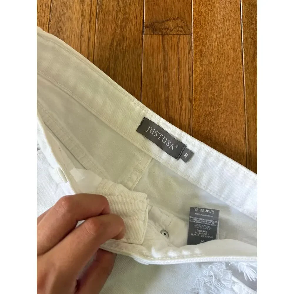 Just USA | White Distressed Jean Shorts Sz Medium Preppy Summer Frayed Hem